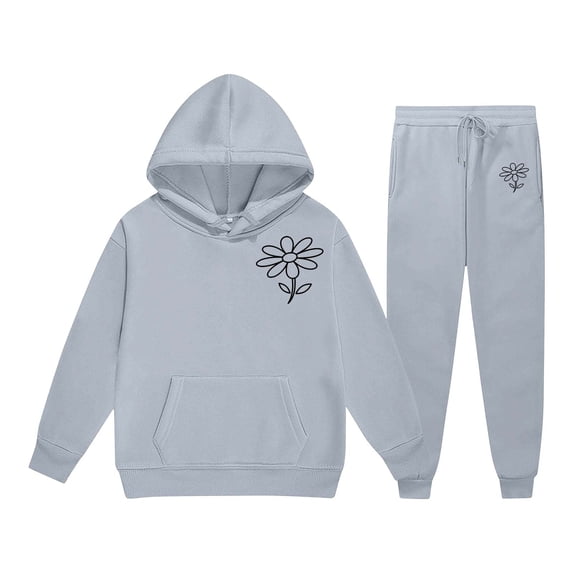 CONZONE Toddler Girls Sweatsuits Fall Winter 2 Piece Set Long Sleeve Floral Graphic Hoodies and Sweatpants Soft Girls Outfits Size 3-4 Years