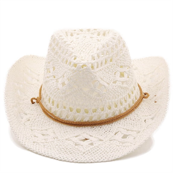 CONZONE Unisex Mens Womens Sun Straw Hat Hollow Out Shapeable Western Cowboy Hat With Wide Brim