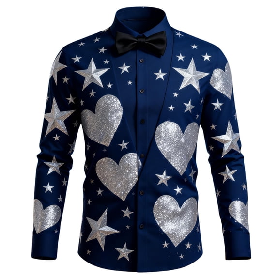 CONZONE Valentines Mens Buttons Down Shirts Long Sleeve Shirts For Men Trendy Valentine'S Day Love Heart Graphic Lapel Soft Lightweight Tops