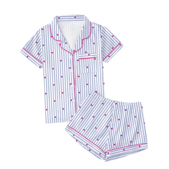 CONZONE Valentines Pajamas for Women Set 2 Peice Pjs Set for Women Valentine's Day Love Heart Print Short Sleeve Sleepwear Tops Shorts Cozy Homewear Loungewear Sets