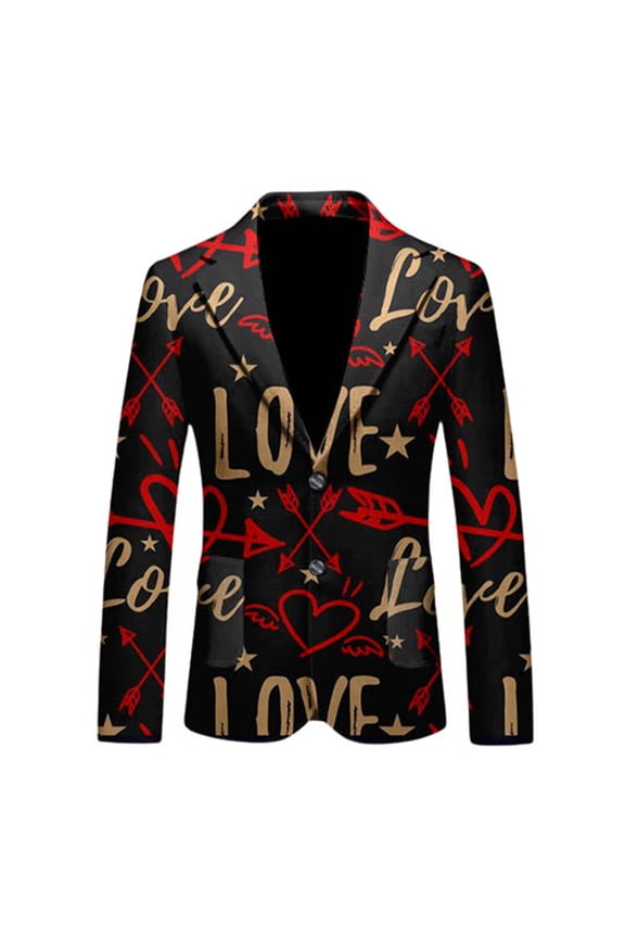 Valentines Suit Jacket for Men Casual Men's Blazer Valentine's Day Love Heart Graphic One Button Elegant Slim Fit Dress Jacket for Performance,Prom,Wedding