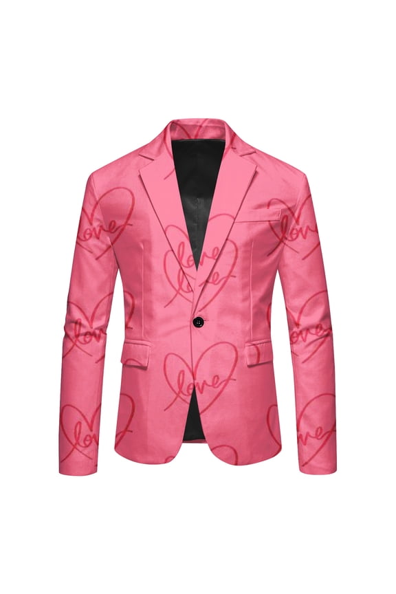 Valentines Suit Jacket for Men Casual Mens Blazer Valentine's Day Love Heart Graphic One Button Elegant Slim Fit Dress Jacket for Performance,Prom,Wedding