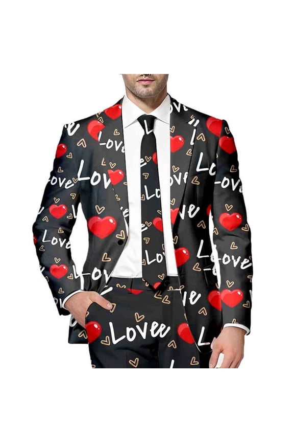 Valentines Suit Jacket for Men Casual Suit Jacket for Men Romantic Rose Graphic One Button Elegant Slim Fit Dress Jacket for Performance,Prom,Wedding