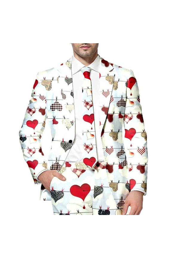 Valentines Suit Jacket for Men Casual Suit Jacket for Men Romantic Rose Graphic One Button Elegant Slim Fit Dress Jacket for Performance,Prom,Wedding