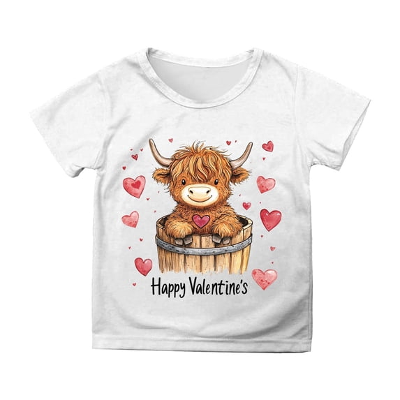 CONZONE Valentines Toddler Girls Short Sleeve Tshirts Valentine'S Day Love Heart Graphic Tee Shirt for Infant Girls Crew Neck Soft Loose Childrens Spring Tops