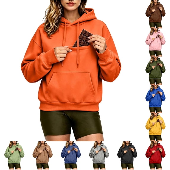 CONZONE Women Hoodies Long Sleeve Drawstring Hooded Sweatshirts For Women Solid Color Cozy Fall Winter Pullover Womens Hoodies With Pocket