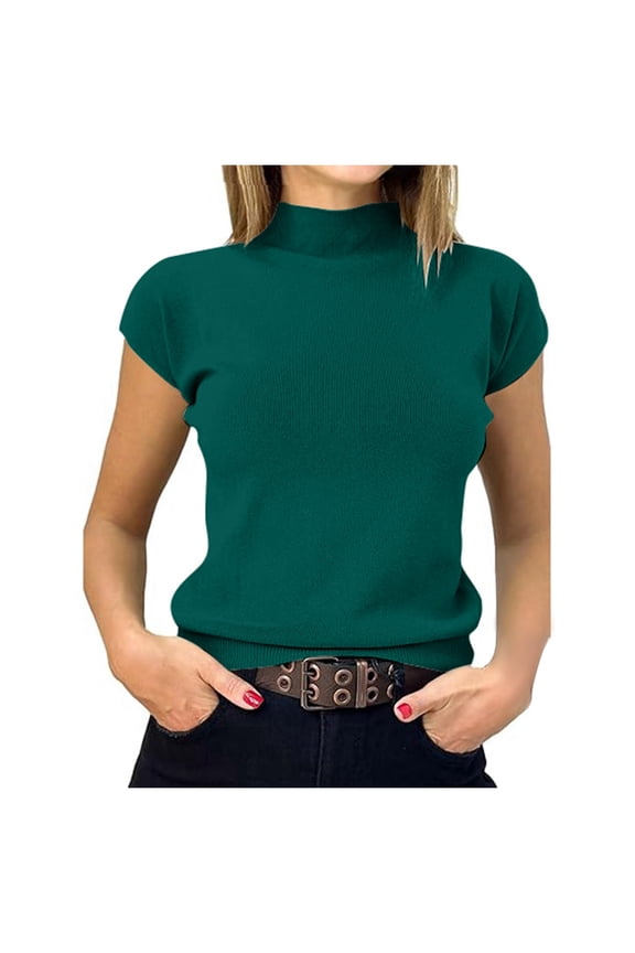 Women T Shirts Short Sleeve Turtleneck Womens Shirts Solid Color Casual Summer Tops For Women Green
