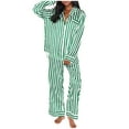 thumbnail image 1 of CONZONE Women's Pajamas Sets 2 Peice Pjs Set Long Sleeve Satin Sleepwear Tops Long Pants Striped Graphic Soft Fall Winter Nightwear Loungewear for Lady, 1 of 7