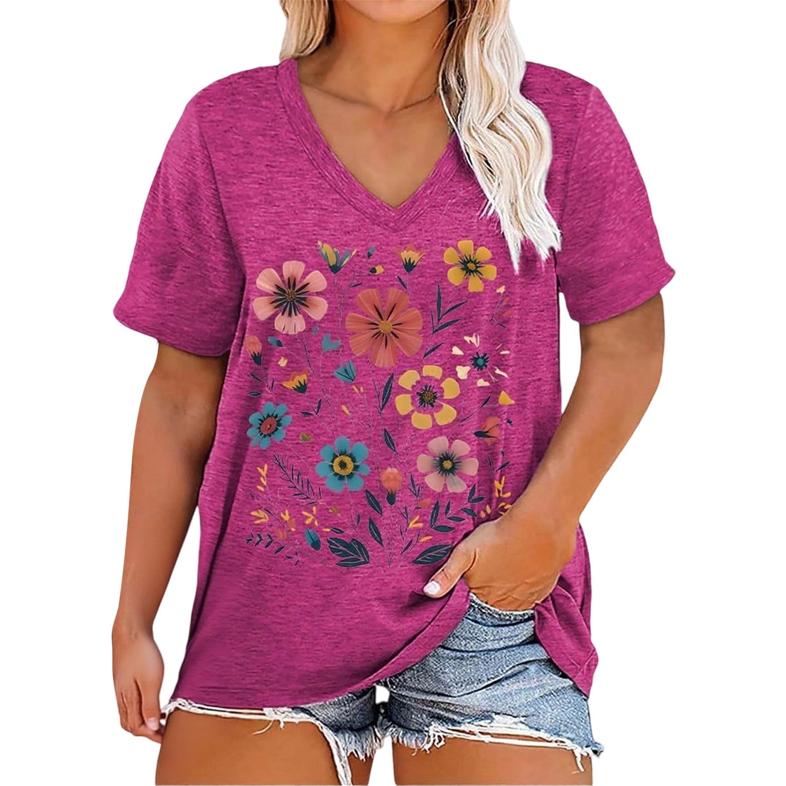 CONZONE Women's Tshirts Short Sleeve T Shirts for Women Casual V Neck ...