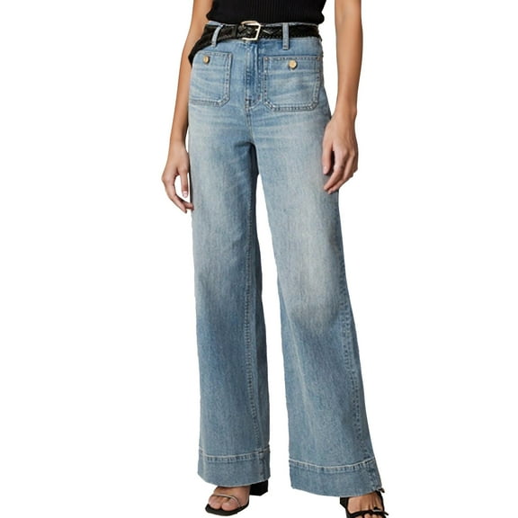 CONZONE Womens Baggy Jeans Solid Color Jeans for Women Trendy Elastic Waist Drawstring Wide Leg Fall Winter Denim Pants With Pocket