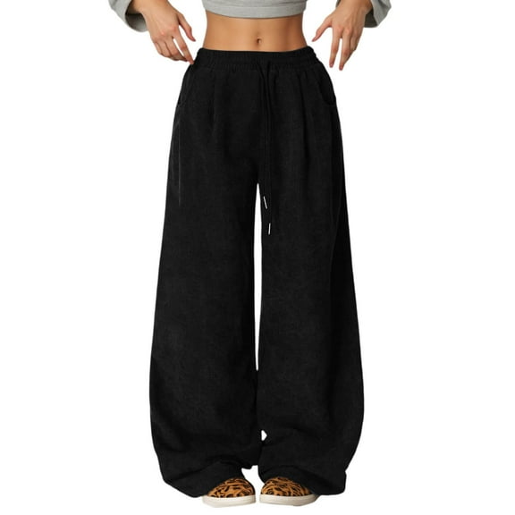 CONZONE Womens Baggy Sweatpants Solid Color Pants for Women Trendy Elastic Waist Drawstring Wide Leg Fall Winter Athletic Trousers With Pocket