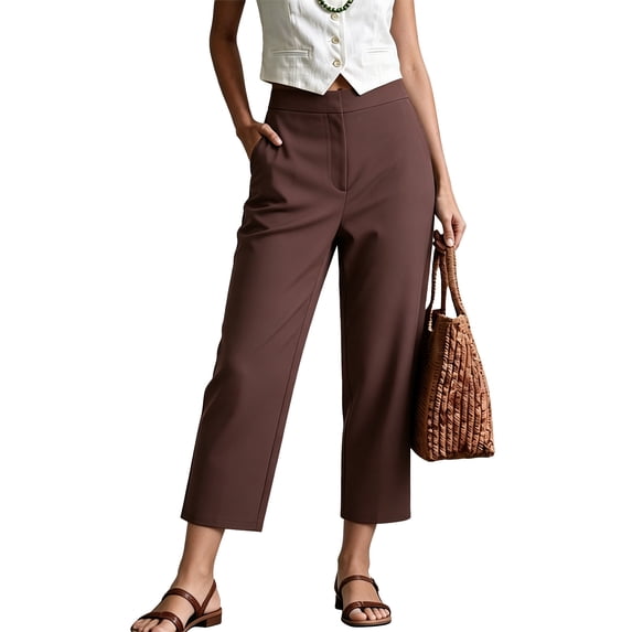 CONZONE Womens Capri Pants Straight Leg Slim Fit Trousers for Women High Waist Fall Winter Pants with Pockets