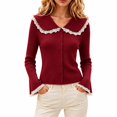 thumbnail image 1 of CONZONE Womens Cardigan Lace Collared Button Down Cardigan Sweaters for Women Long Sleeve Soft Fall Outwear Coat, 1 of 4