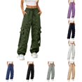 thumbnail image 1 of CONZONE Womens Cargo Pants Wide Leg Elastic Waist Drawstring Jogger Pants With Pockets Summer Fall Baggy Trousers For Women, 1 of 6