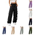 thumbnail image 1 of CONZONE Womens Cargo Pants Wide Leg Elastic Waist Drawstring Jogger Pants With Pockets Summer Fall Baggy Trousers For Women, 1 of 6