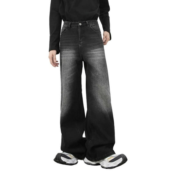 CONZONE Womens Flared Jeans Solid Color Distressed Jeans for Women Trendy Buttons Fashion Wide Leg Fall Winter Denim Pants With Pocket