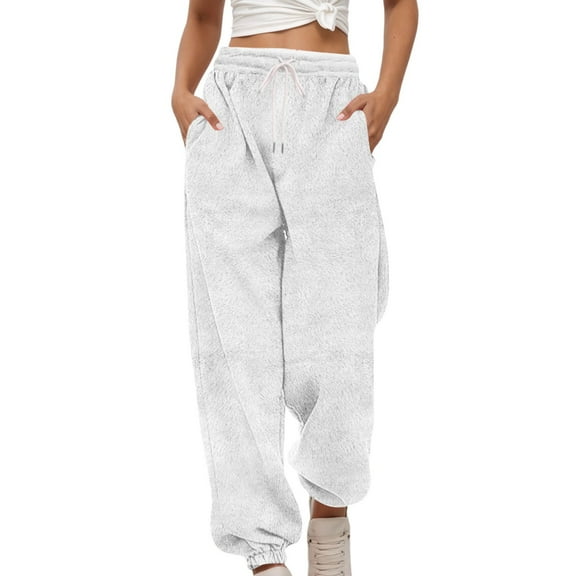 CONZONE Womens Sweatpants Solid Color Baggy Pants for Women Trendy Elastic Waist Drawstring Wide Leg Fall Winter Athletic Trousers