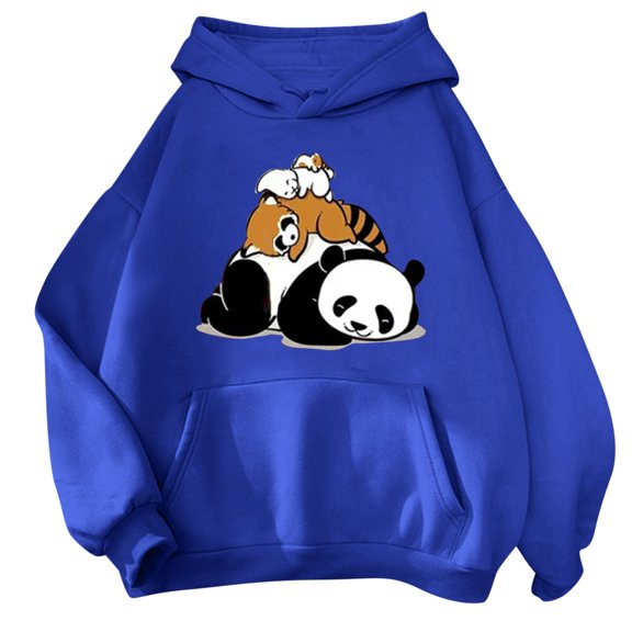 CONZONE Womens Hoodies Cartoon Panda Graphic Pullover Hoodies for Women Long Sleeve Hooded Sweatshirts Casual 2025 Fall Winter Clothes