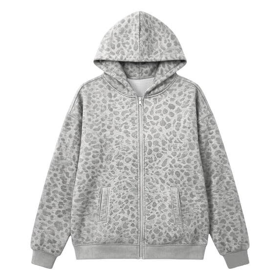 CONZONE Womens Leopard Hoodies Long Sleeve Zip Up Hooded Sweatshirts for Women Drawstring Fall Winter Pullover Tops