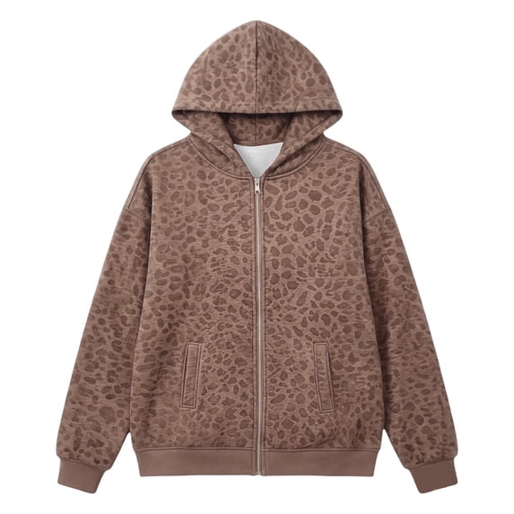 CONZONE Womens Leopard Hoodies Long Sleeve Zip Up Hooded Sweatshirts for Women Drawstring Fall Winter Pullover Tops