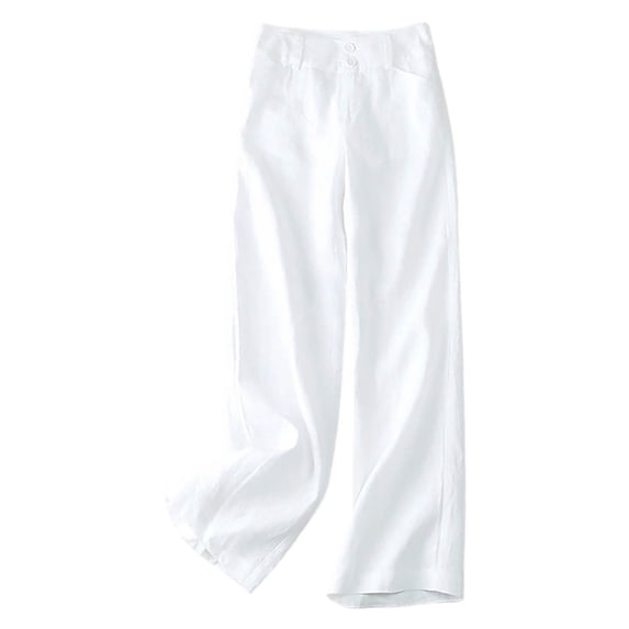 CONZONE Womens Linen Pants Straight Leg Baggy Pants for Women High Waist Fall Trousers with Pockets