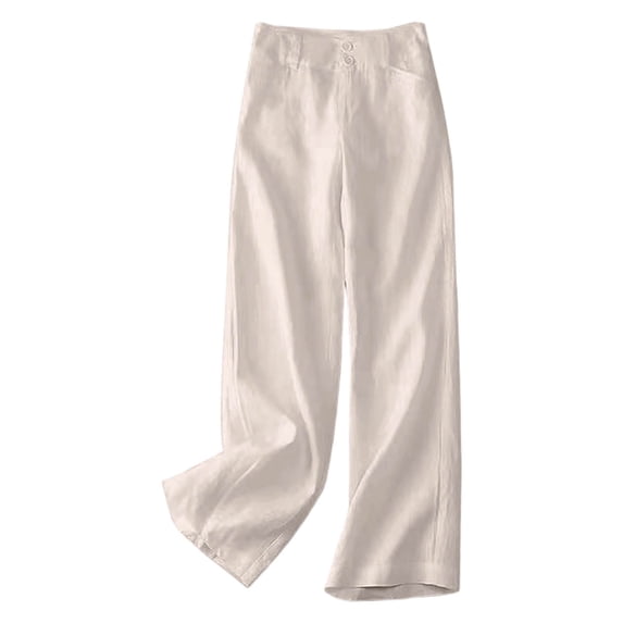 CONZONE Womens Linen Pants Straight Leg Baggy Pants for Women High Waist Fall Trousers with Pockets