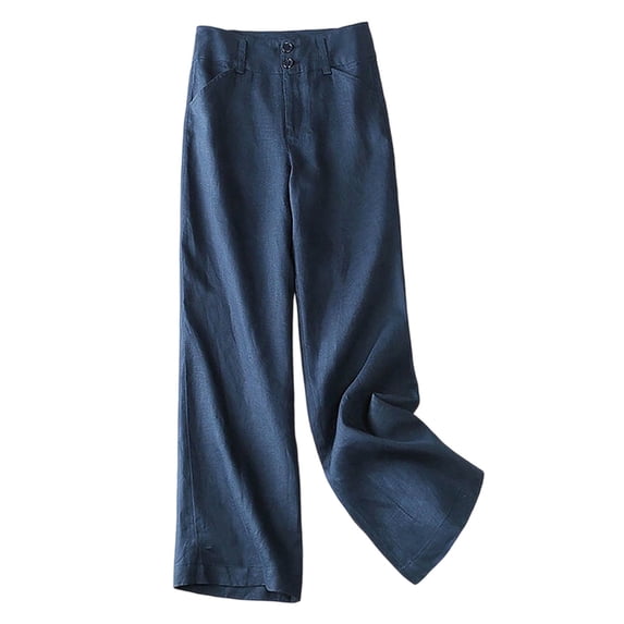 CONZONE Womens Linen Pants Straight Leg Baggy Pants for Women High Waist Fall Trousers with Pockets