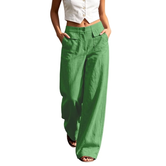 CONZONE Womens Linen Pants Wide Leg Baggy Pants for Women Casual Fall Trousers with Pockets