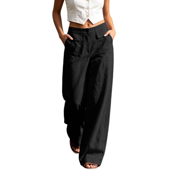 CONZONE Womens Linen Pants Wide Leg Baggy Pants for Women Casual Fall Trousers with Pockets