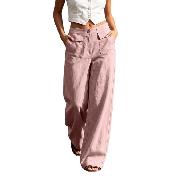 CONZONE Womens Linen Pants Wide Leg Baggy Pants for Women Casual Fall Trousers with Pockets