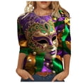 thumbnail image 1 of CONZONE Womens Mardi Gras T-Shirts 3/4 Sleeve T-Shirts for Women Trendy Graphic Soft Loose Fit 2026 Carnival Tops for Lady, 1 of 5
