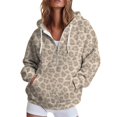 thumbnail image 1 of CONZONE Womens Oversized Hoodies Long Sleeve Zip Up Leopard Hooded Sweatshirts for Women Drawstring Fall Winter Pullover Tops with Pocket, 1 of 4