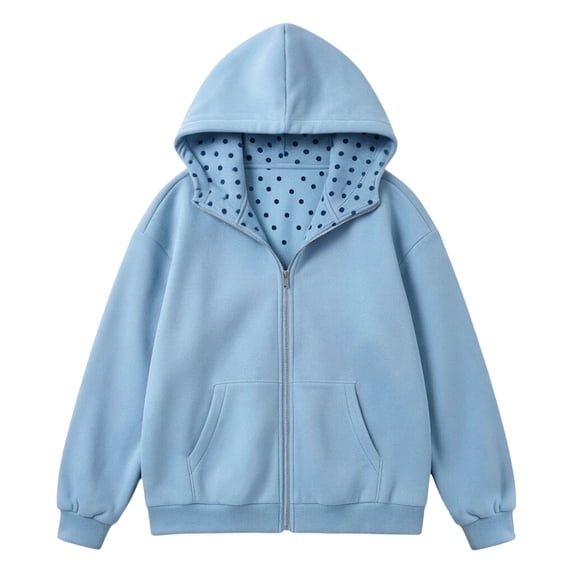 CONZONE Womens Oversized Polka Dot Hoodies Long Sleeve Zip Up Hooded Sweatshirts for Women Drawstring Fall Winter Pullover Tops with Pocket
