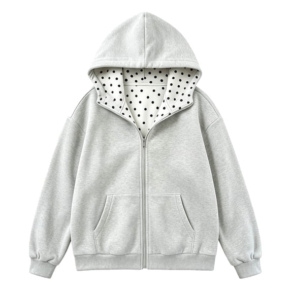 CONZONE Womens Oversized Polka Dot Hoodies Long Sleeve Zip Up Hooded Sweatshirts for Women Drawstring Fall Winter Pullover Tops with Pocket