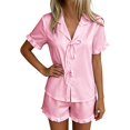 thumbnail image 1 of CONZONE Womens Pajamas Set Solid Color Short Sleeve Lace Up Tops and Shorts Loungewear Soft 2 Piece Pjs Set for Women, 1 of 4