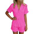 thumbnail image 1 of CONZONE Womens Pajamas Set Solid Color Short Sleeve Lace Up Tops and Shorts Loungewear Soft 2 Piece Pjs Set for Women, 1 of 4