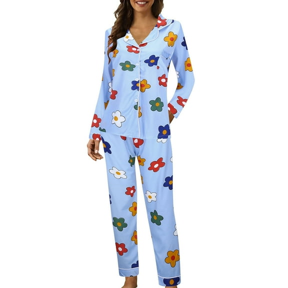 CONZONE Womens Pajamas Sets 2 Peice Pjs Set Long Sleeve Sleepwear Tops Long Pants Casual Graphic Soft Fall Winter Nightwear Loungewear for Lady