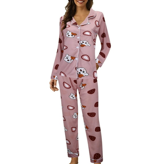 CONZONE Womens Pajamas Sets 2 Peice Pjs Set Long Sleeve Sleepwear Tops Long Pants Casual Graphic Soft Fall Winter Nightwear Loungewear for Lady