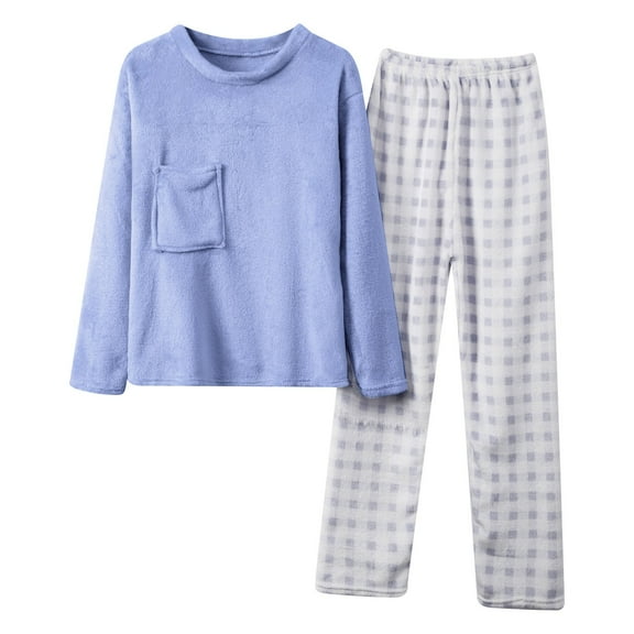 CONZONE Womens Pajamas Sets Flannel 2 Peice Pjs Set Long Sleeve Thick Sleepwear Tops Long Pants Plaid Graphic Soft Fall Winter Nightwear Loungewear for Lady