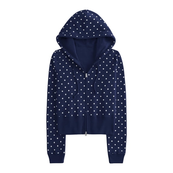 CONZONE Womens Polka Dot Hoodies Long Sleeve Zip Up Hooded Sweatshirts for Women Trendy Fall Winter Pullover Tops