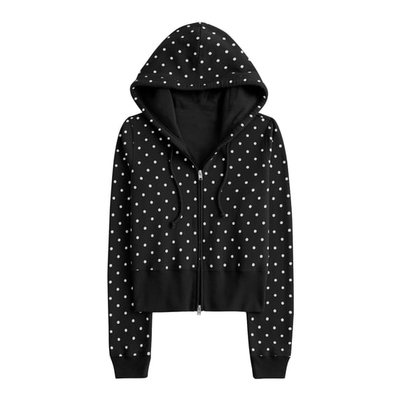 CONZONE Womens Polka Dot Hoodies Long Sleeve Zip Up Hooded Sweatshirts for Women Trendy Fall Winter Pullover Tops