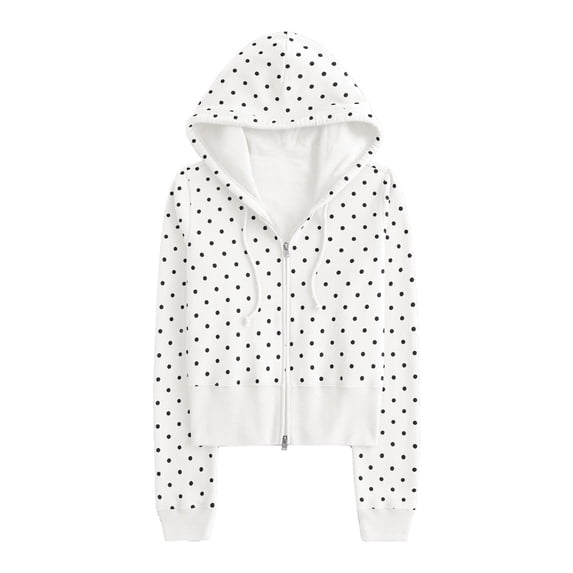 CONZONE Womens Polka Dot Hoodies Long Sleeve Zip Up Hooded Sweatshirts for Women Trendy Fall Winter Pullover Tops