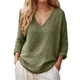 thumbnail image 1 of CONZONE Womens Summer Cotton Linen T-Shirts Long Sleeve T Shirts for Women Casual V Neck Solid Color Lightweight Tees Soft Cozy Dailywear, 1 of 6