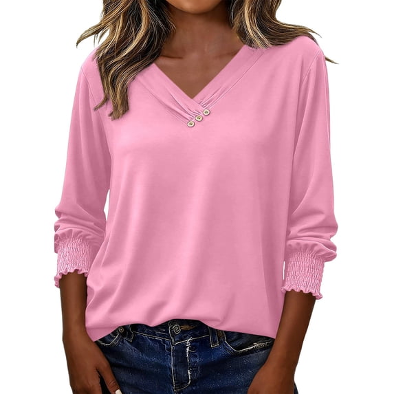 CONZONE Womens Summer T-Shirts 3/4 Sleeve T Shirts for Women Casual Crew Neck Solid Color Lightweight Tees Soft Cozy Dailywear