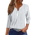 thumbnail image 1 of CONZONE Womens Summer T-Shirts 3/4 Sleeve T Shirts for Women Casual V Neck Striped Lightweight Tees Soft Cozy Dailywear, 1 of 5