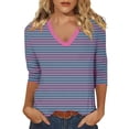 thumbnail image 1 of CONZONE Womens Summer T-Shirts 3/4 Sleeve T Shirts for Women Casual V Neck Striped Lightweight Tees Soft Cozy Dailywear, 1 of 4