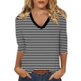 thumbnail image 1 of CONZONE Womens Summer T-Shirts 3/4 Sleeve T Shirts for Women Casual V Neck Striped Lightweight Tees Soft Cozy Dailywear, 1 of 4