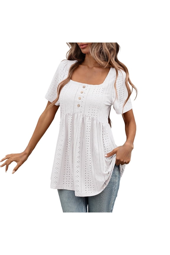 Womens Summer T-Shirts Short Sleeve T Shirts for Women Casual Square Collar Solid Color Lightweight Tees Soft Cozy Tops