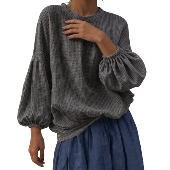 CONZONE Womens Sweatshirts Puff Sleeve Knit Tops for Women Fall Winter Pullover Clothes