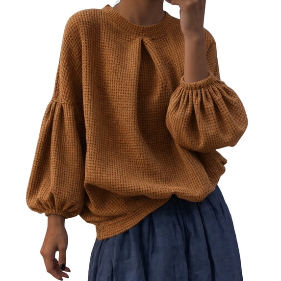 CONZONE Womens Sweatshirts Puff Sleeve Knit Tops for Women Fall Winter Pullover Clothes